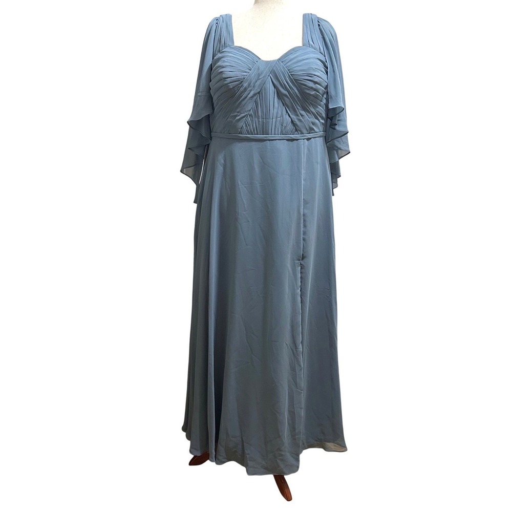Womens Azazie Adelina Twilight Blue Chiffon Flutter Sleeve Gown A20 Plus Size
